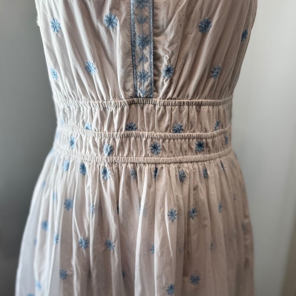 Rachel Zoe Blue/White Cotton Maxi Dress Eyelet Flutter Sleeve Romantic | Size 8 - Picture 10 of 13